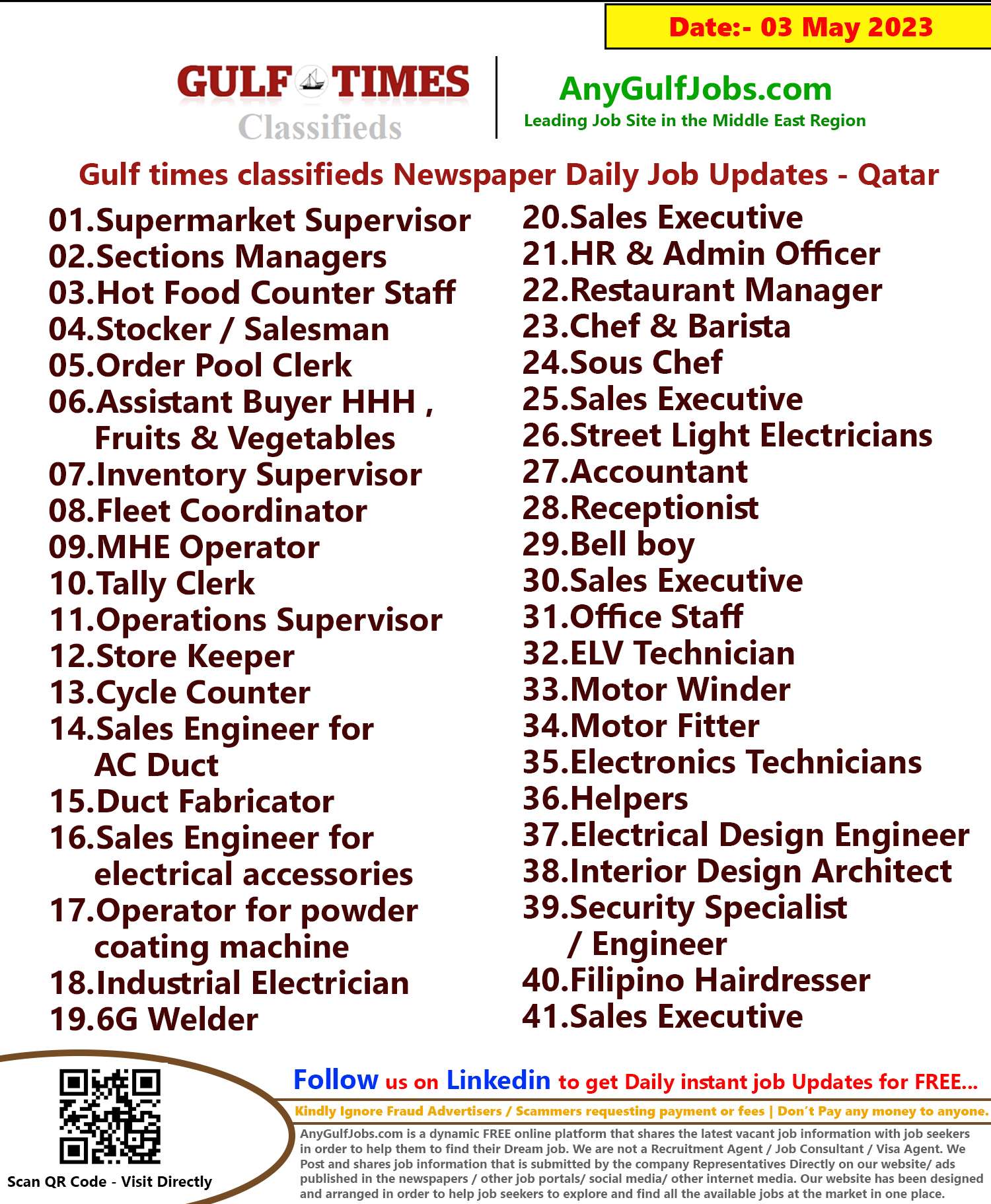 Gulf times classifieds Job Vacancies Qatar - 03 May 2023