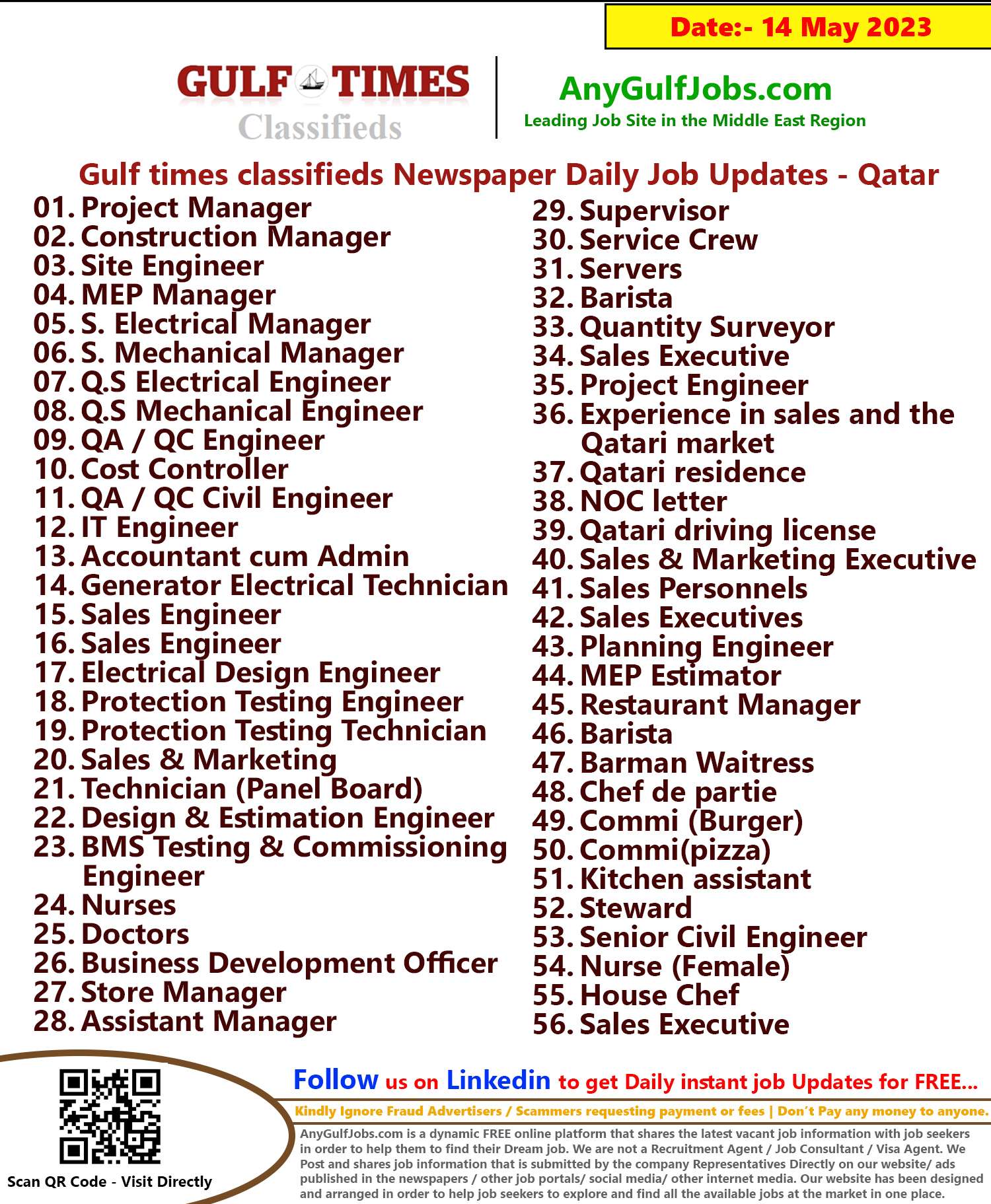 Gulf times classifieds Job Vacancies Qatar - 14 May 2023