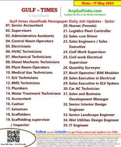 Gulf times classifieds Job Vacancies Qatar - 17 May 2023
