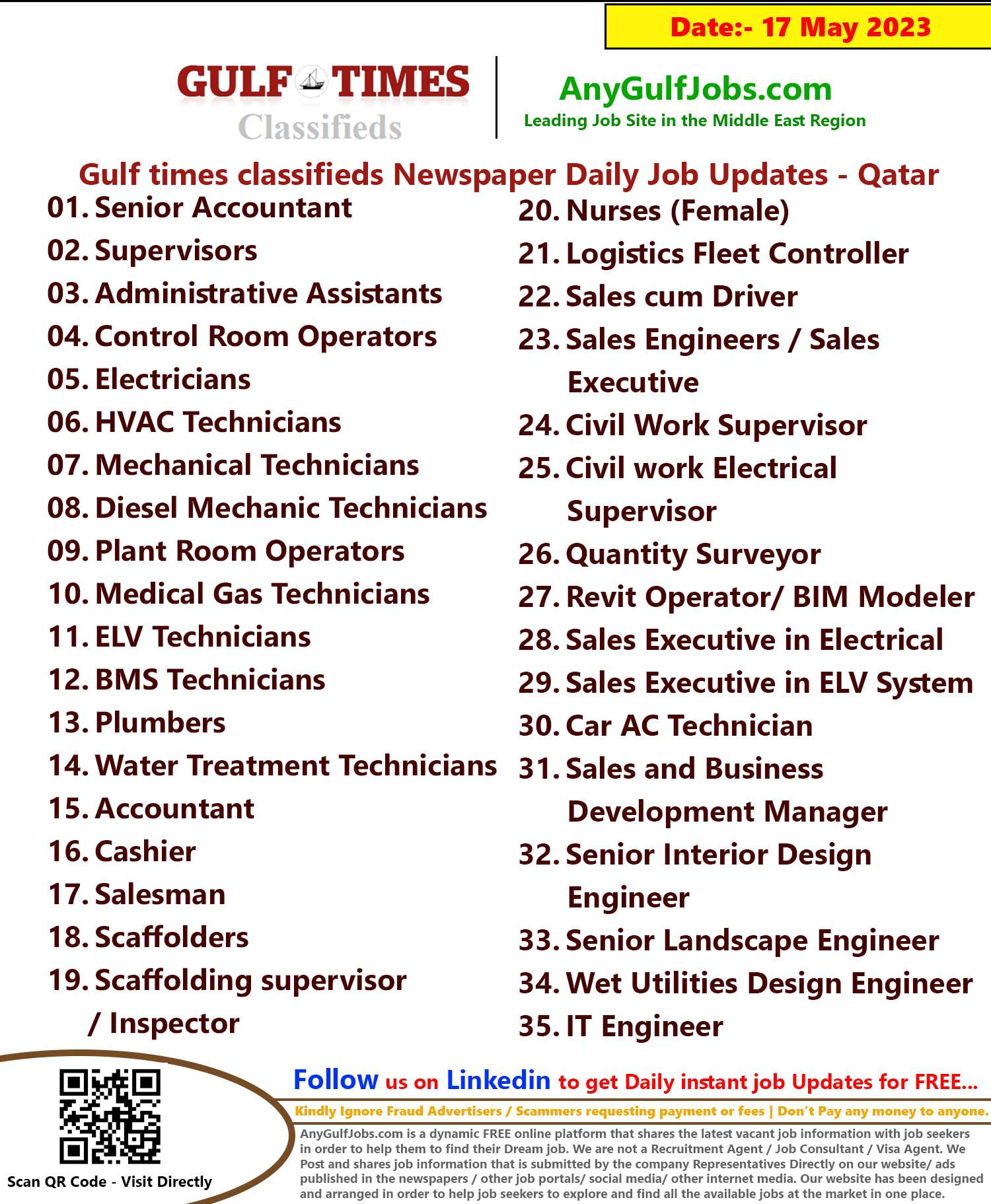 Gulf times classifieds Job Vacancies Qatar - 17 May 2023