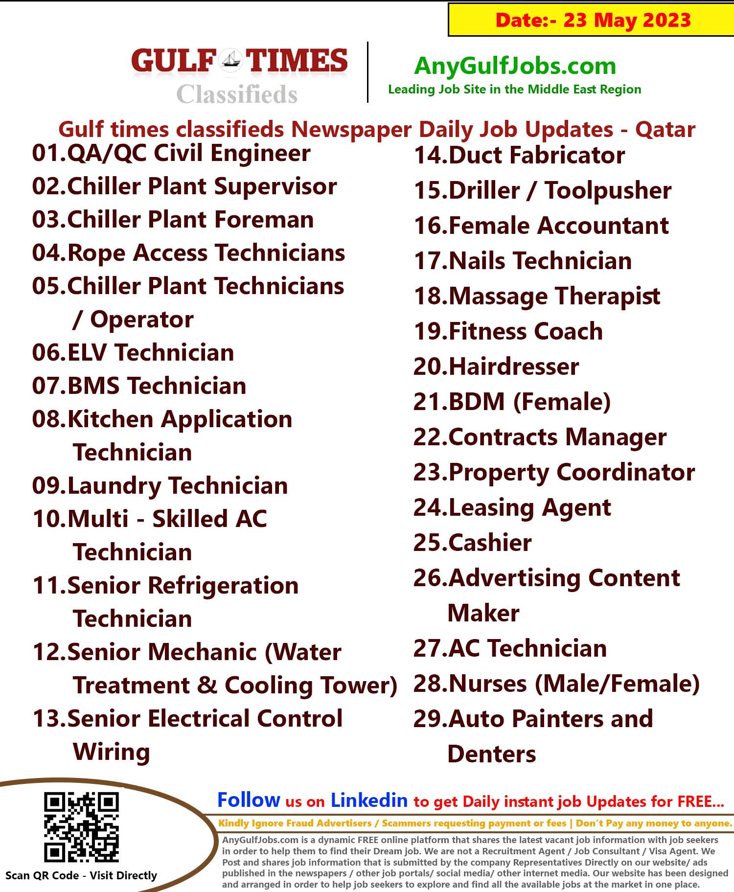 Gulf times classifieds Job Vacancies Qatar - 23 May 2023