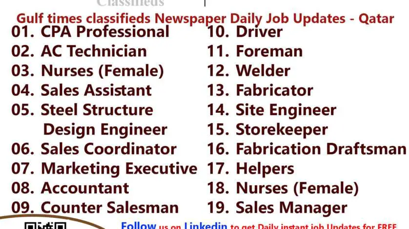 Gulf times classifieds Job Vacancies Qatar - 25 May 2023