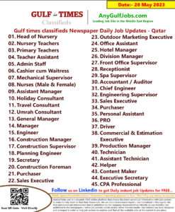 Gulf times classifieds Job Vacancies Qatar - 28 May 2023