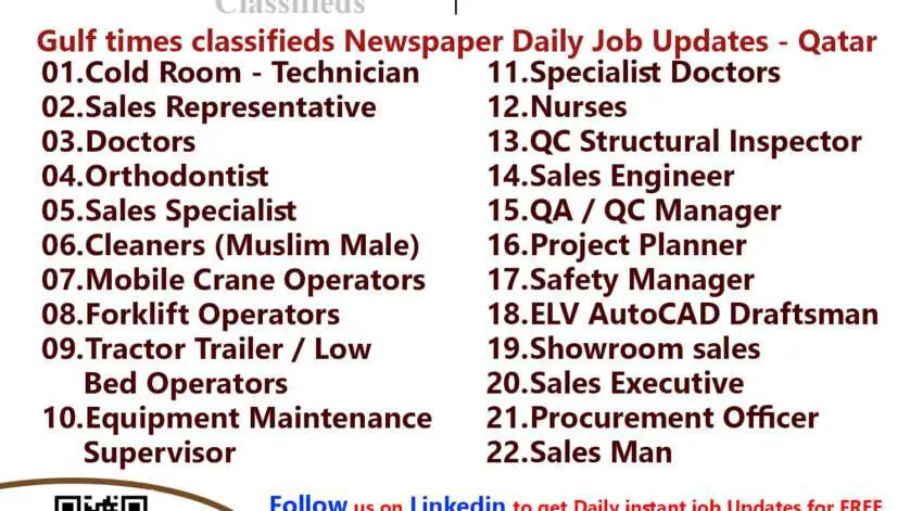 Gulf times classifieds Job Vacancies Qatar - 29 May 2023