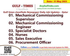 Gulf times classifieds Job Vacancies Qatar - 31 May 2023