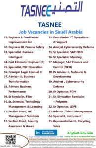 List of TASNEE Jobs - Saudi Arabia