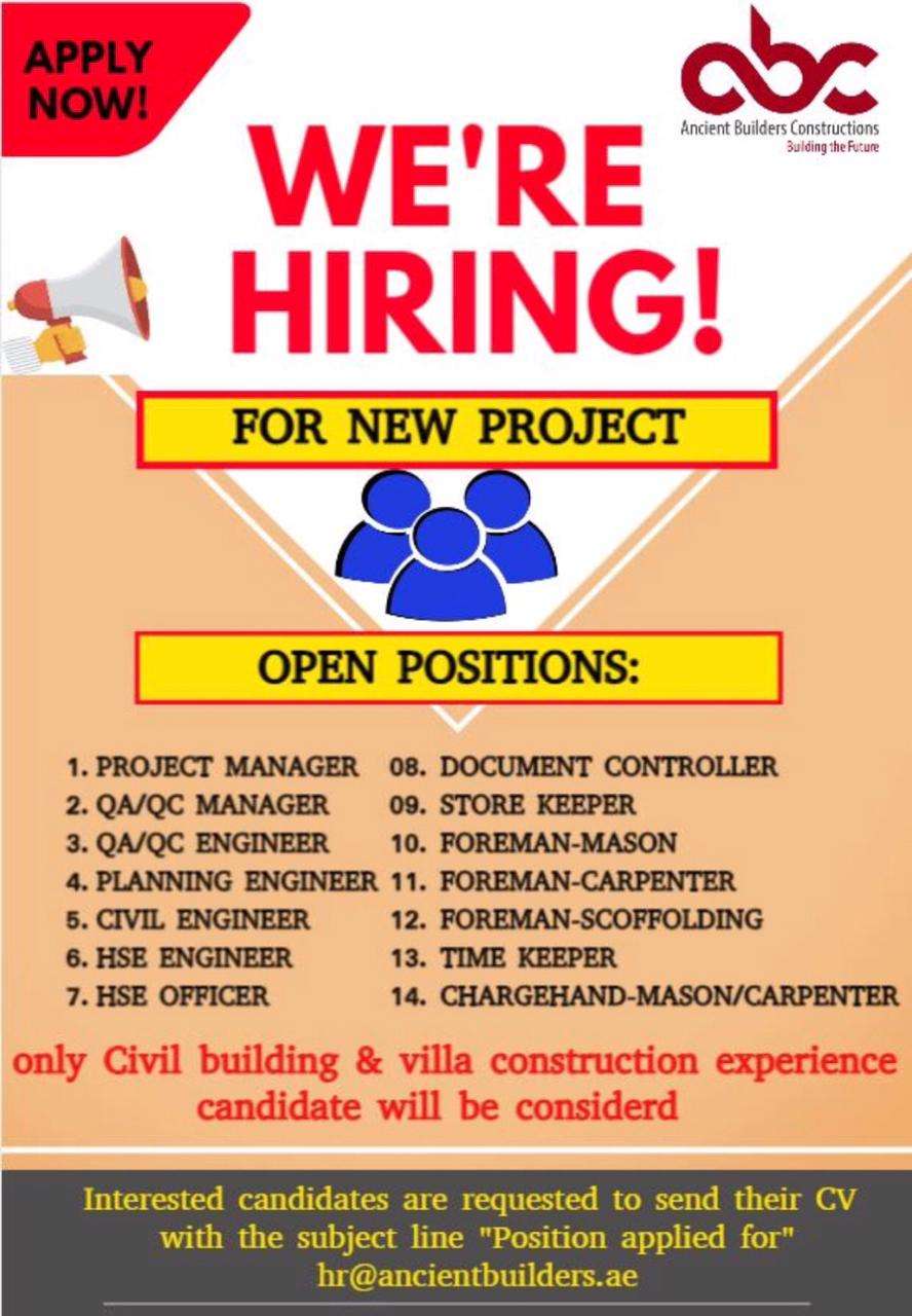 Vacancy - Multiple Ancient Builders Constructions LLC Job Vacancies