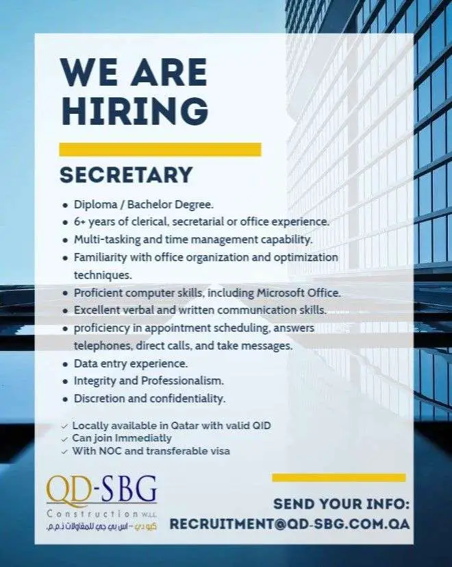 Job Vacancy - Secretary - Doha, Qatar