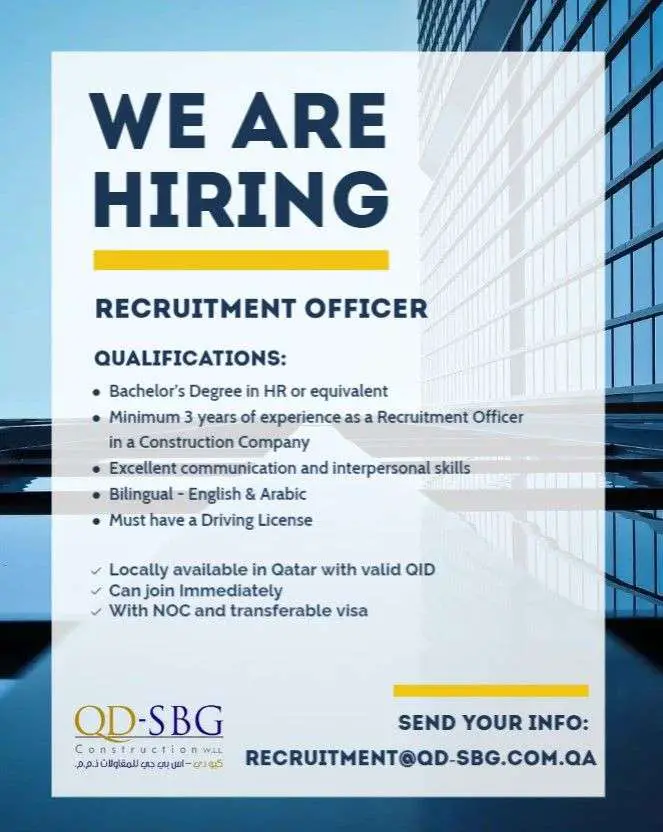 Job Vacancy - Recruitment Officer - Doha, Qatar