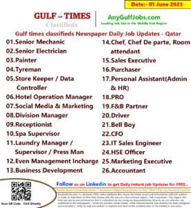 Gulf times classifieds Job Vacancies Qatar - 01 June 2023
