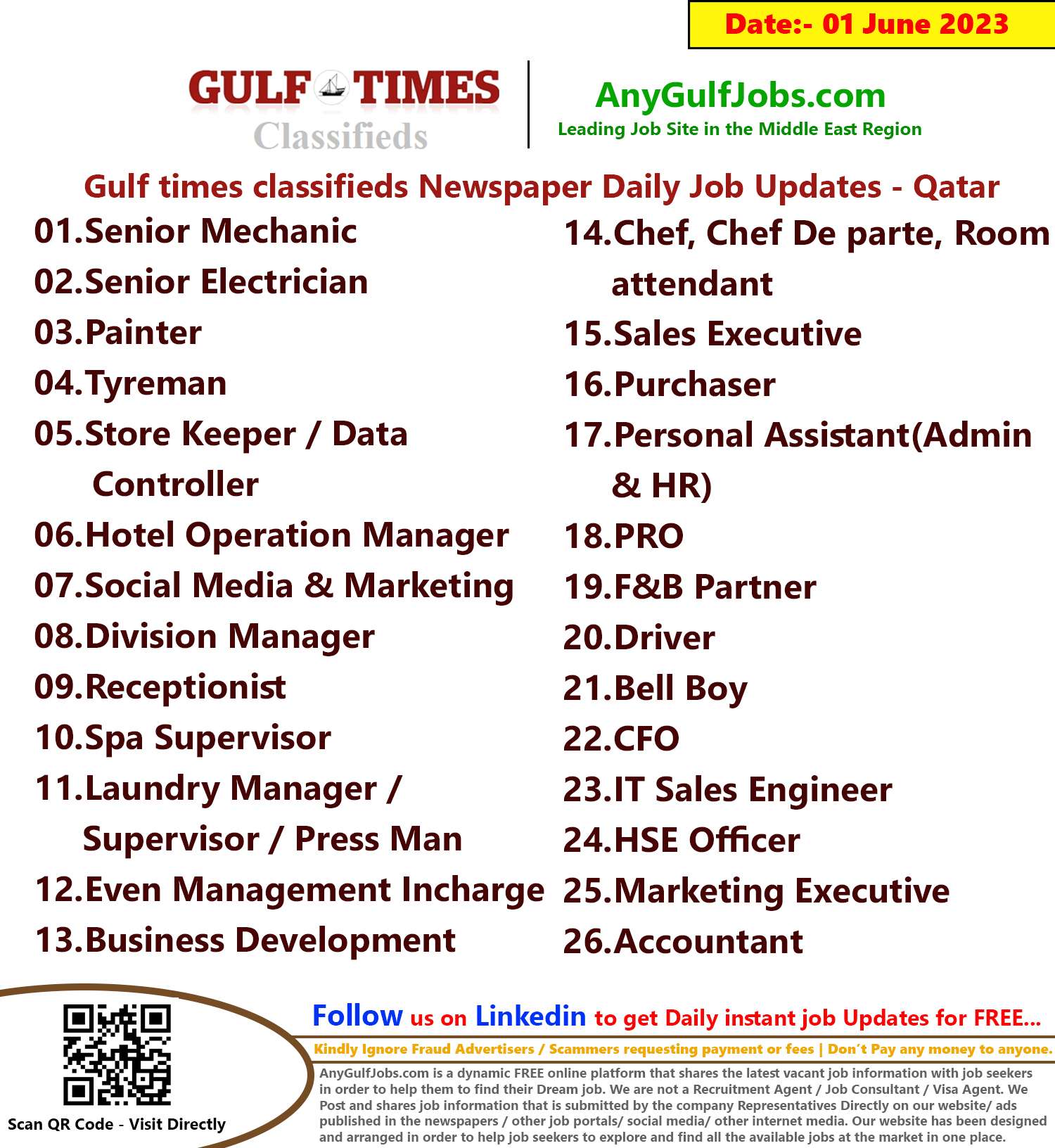 Gulf times classifieds Job Vacancies Qatar - 01 June 2023