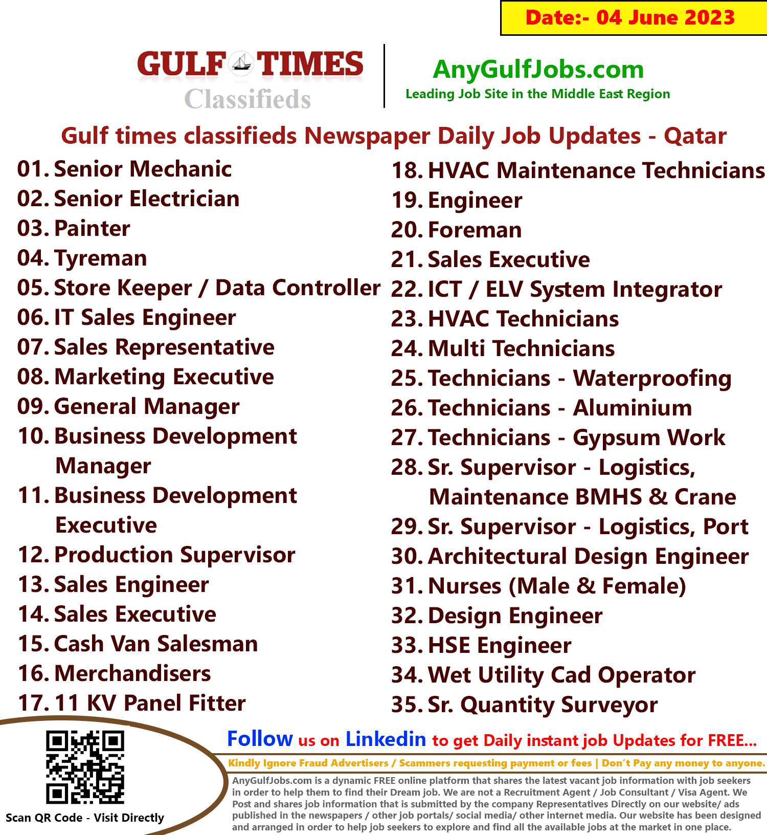 Gulf times classifieds Job Vacancies Qatar - 04 June 2023