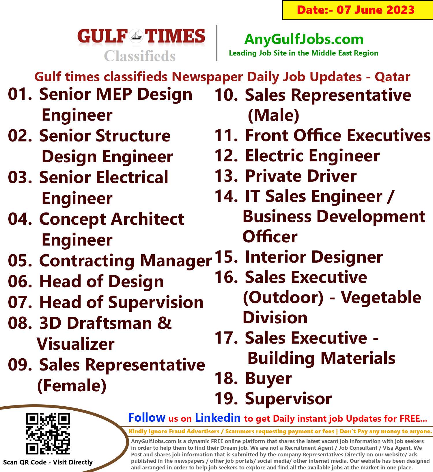 Gulf times classifieds Job Vacancies Qatar - 07 June 2023