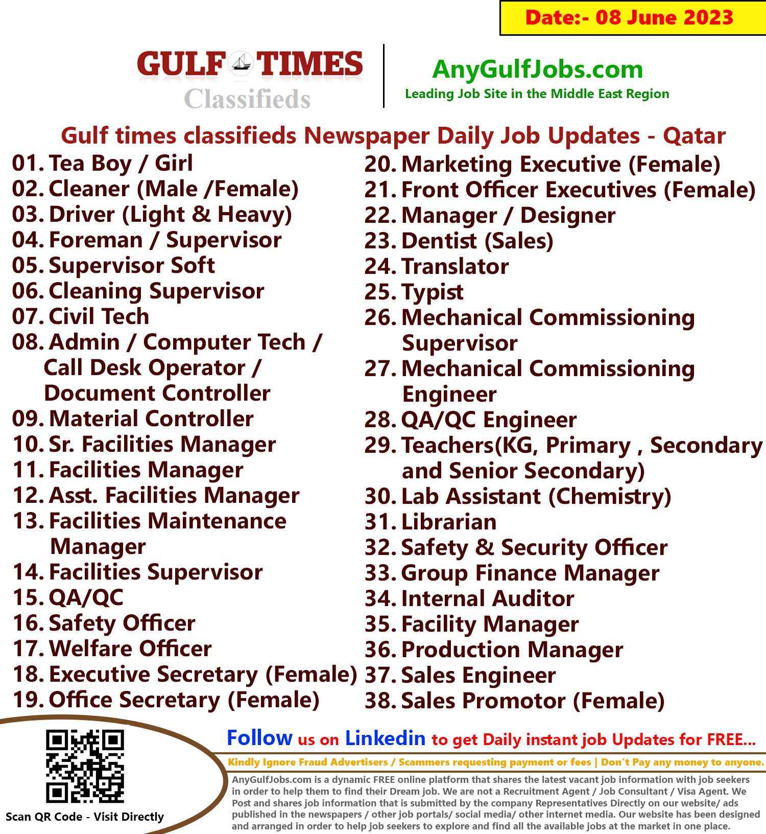 Gulf times classifieds Job Vacancies Qatar - 08 June 2023