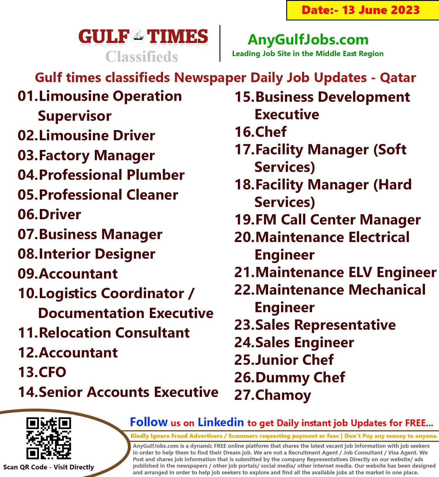 Gulf times classifieds Job Vacancies Qatar - 13 June 2023
