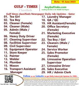 Gulf times classifieds Job Vacancies Qatar - 15 June 2023