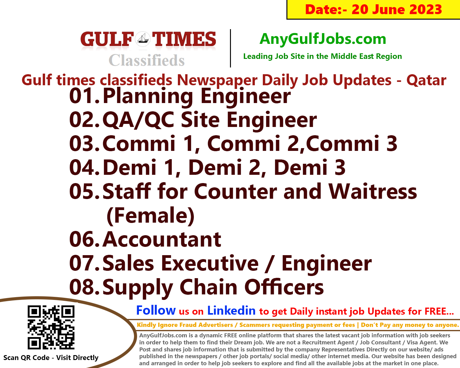 Gulf times classifieds Job Vacancies Qatar - 20 June 2023