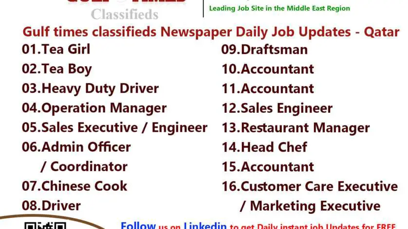 Gulf times classifieds Job Vacancies Qatar - 21 June 2023