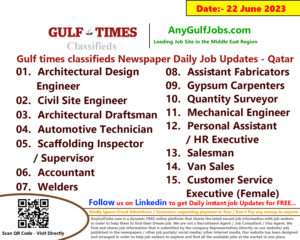 Gulf times classifieds Job Vacancies Qatar - 22 June 2023