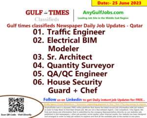 Gulf times classifieds Job Vacancies Qatar - 25 June 2023