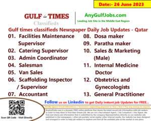 Gulf times classifieds Job Vacancies Qatar - 26 June 2023