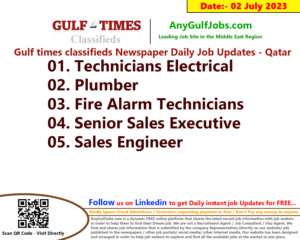Gulf times classifieds Job Vacancies Qatar - 02 July 2023