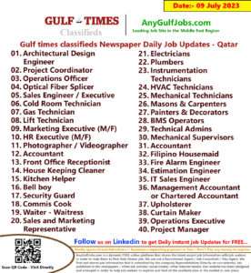 Gulf times classifieds Job Vacancies Qatar - 09 July 2023