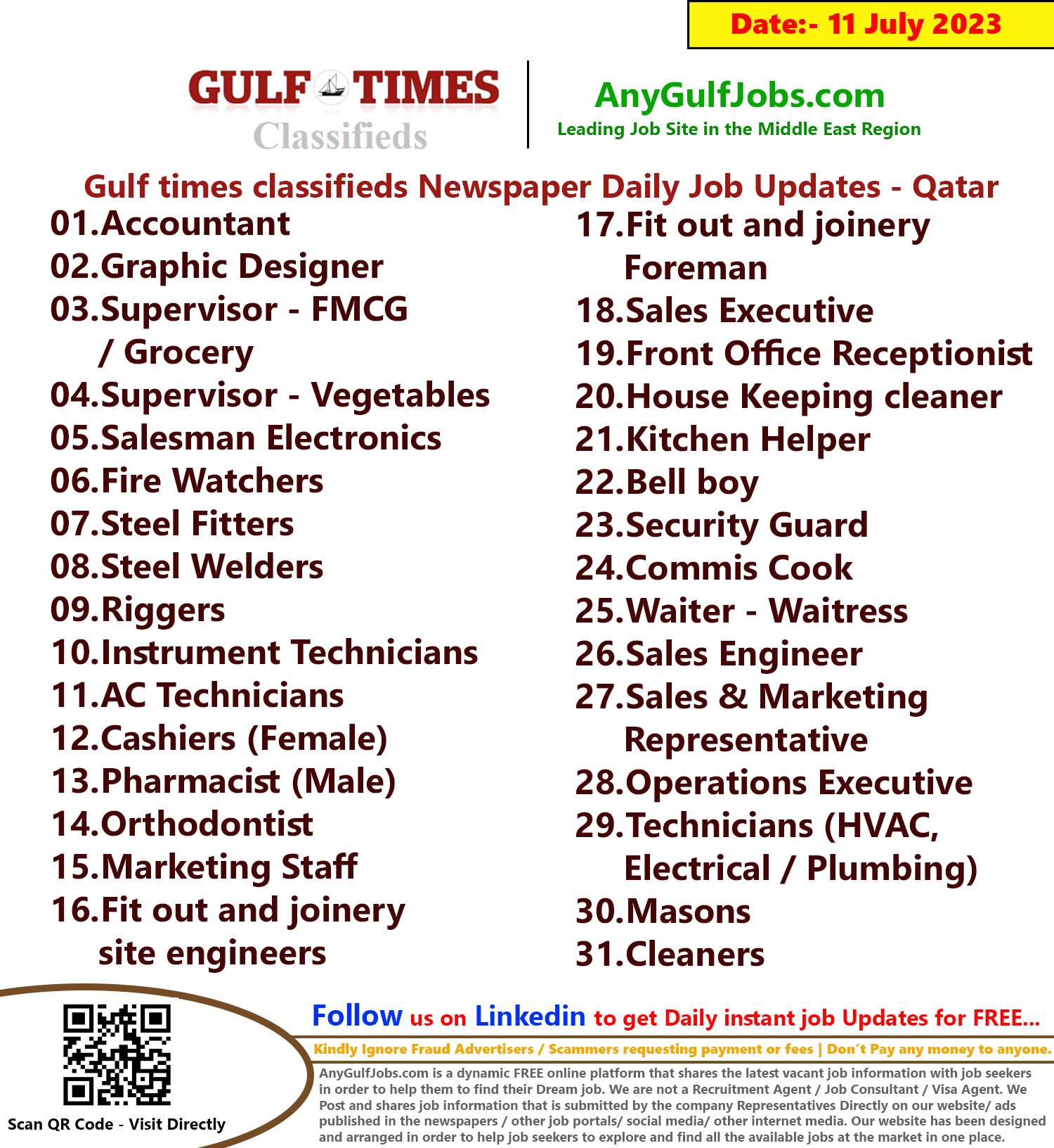 Gulf times classifieds Job Vacancies Qatar - 11 July 2023