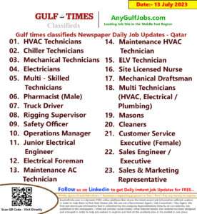 Gulf times classifieds Job Vacancies Qatar - 13 July 2023