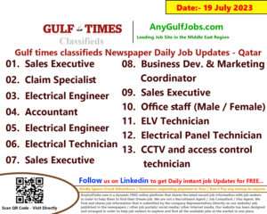 Gulf times classifieds Job Vacancies Qatar - 19 July 2023