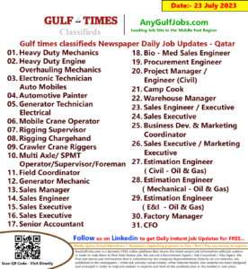 Gulf times classifieds Job Vacancies Qatar - 23 July 2023