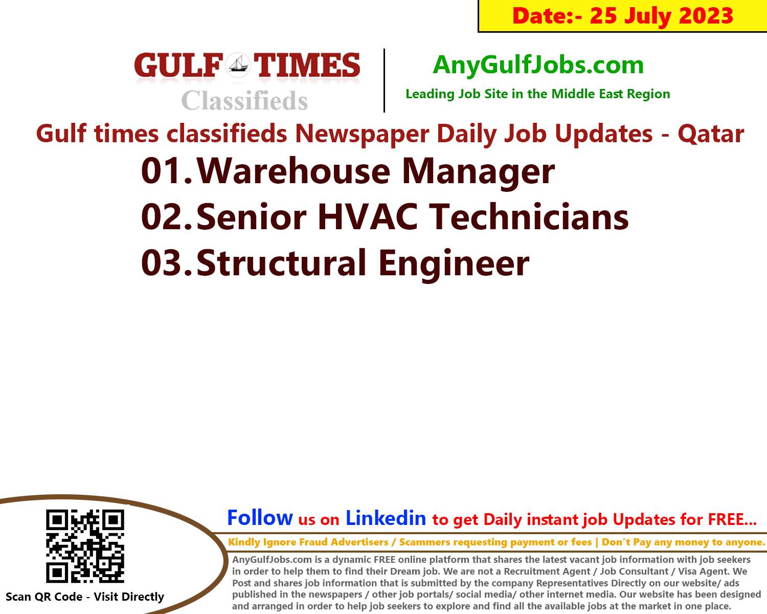 Gulf times classifieds Job Vacancies Qatar - 25 July 2023