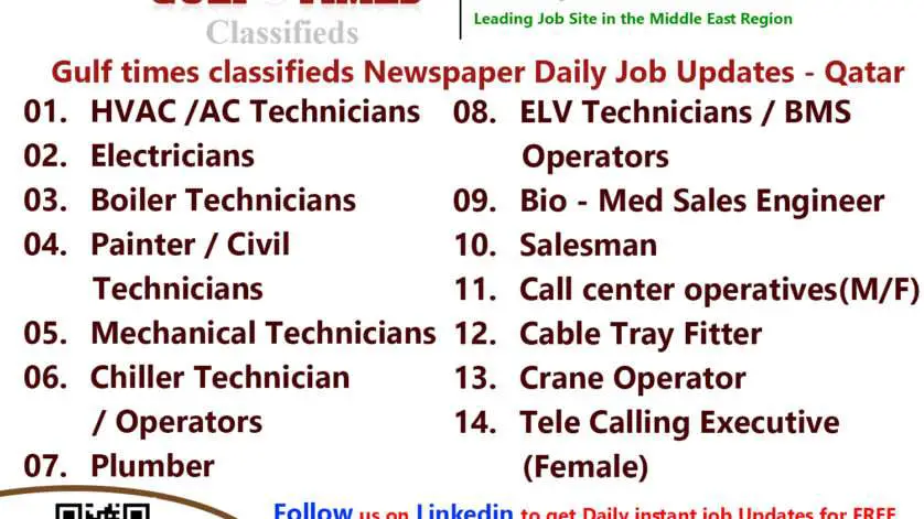 Gulf times classifieds Job Vacancies Qatar - 26 July 2023