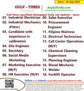 Gulf times classifieds Job Vacancies Qatar - 30 July 2023