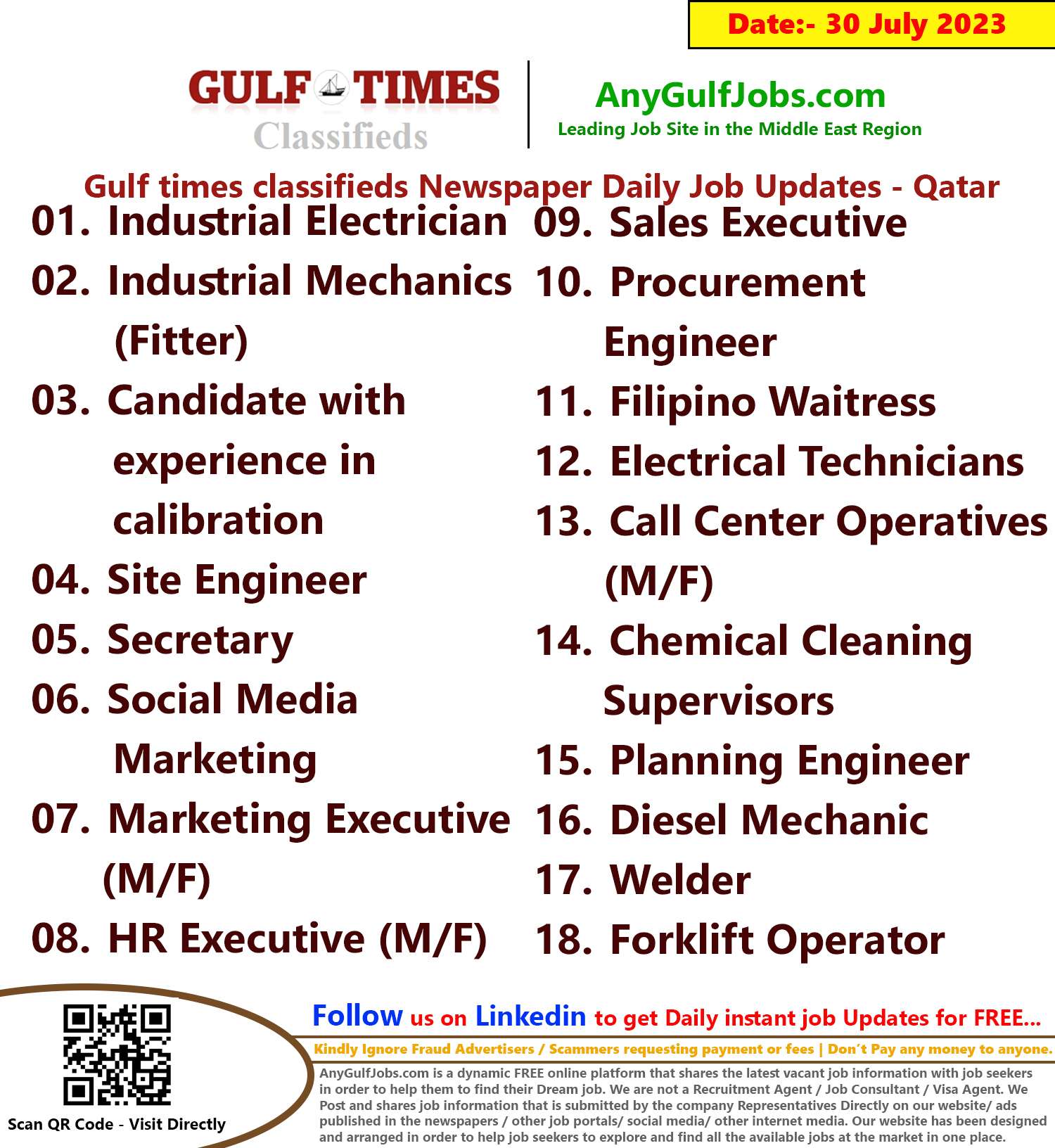 Gulf times classifieds Job Vacancies Qatar - 30 July 2023