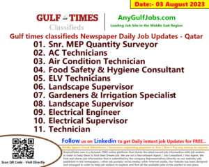 Gulf times classifieds Job Vacancies Qatar - 03 August 2023