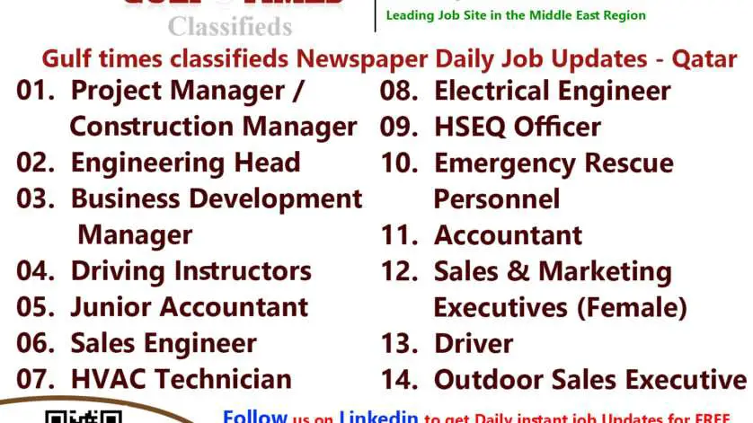 Gulf times classifieds Job Vacancies Qatar - 15 August 2023