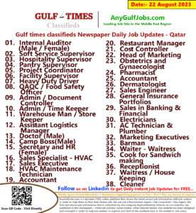 Gulf times classifieds Job Vacancies Qatar - 22 August 2023
