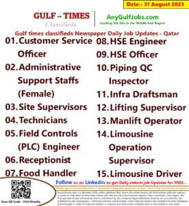 Gulf times classifieds Job Vacancies Qatar - 31 August 2023