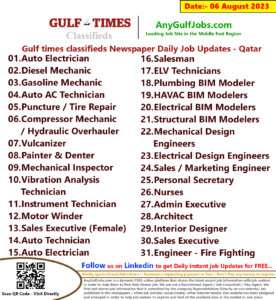 Gulf times classifieds Job Vacancies Qatar - 06 August 2023