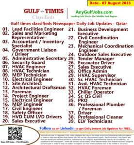 Gulf times classifieds Job Vacancies Qatar - 07 August 2023