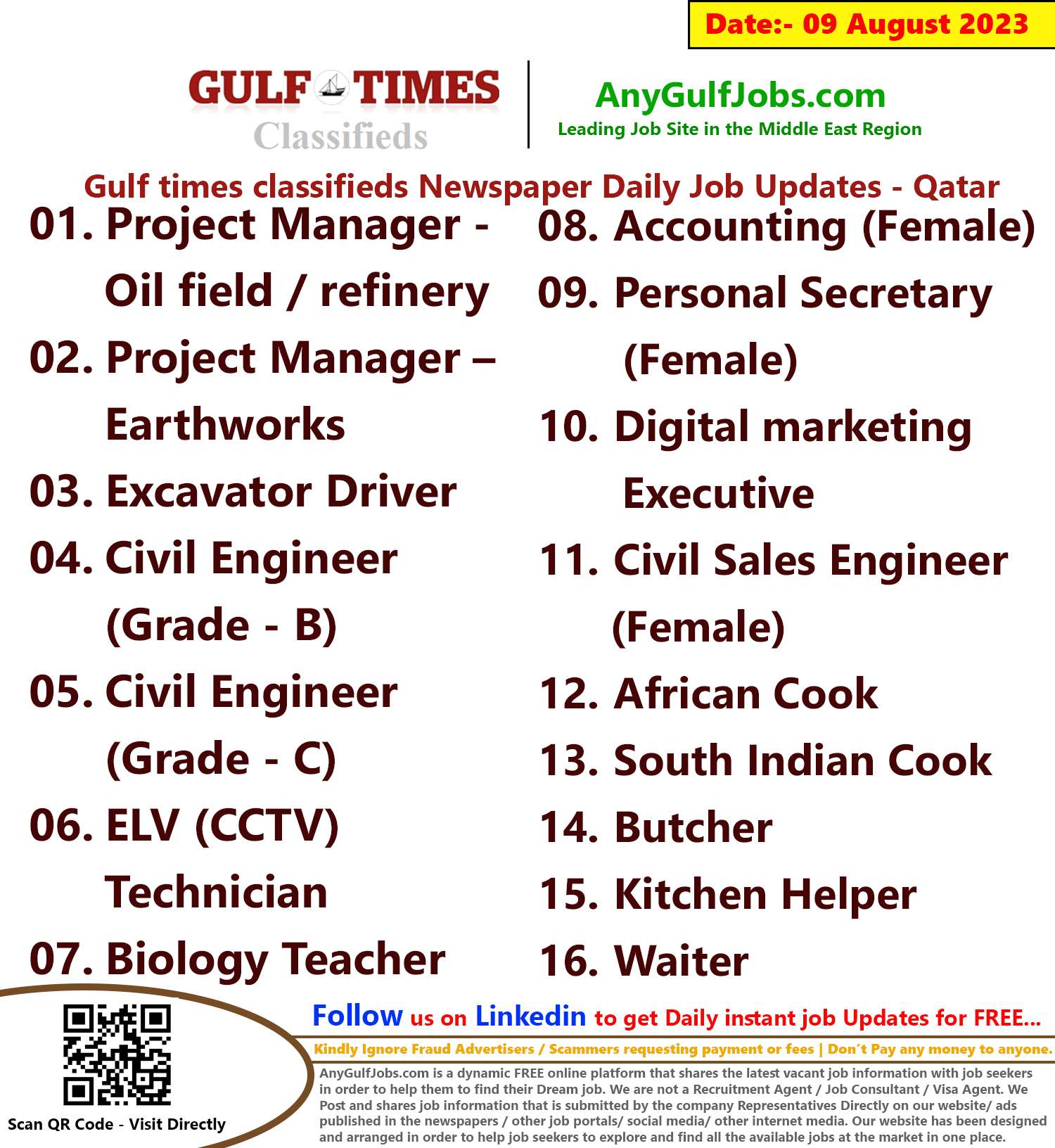 Gulf times classifieds Job Vacancies Qatar - 09 August 2023
