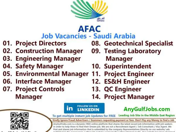 List of AFAC Jobs - Saudi Arabia