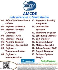 List of AMCDE Jobs - Saudi Arabia