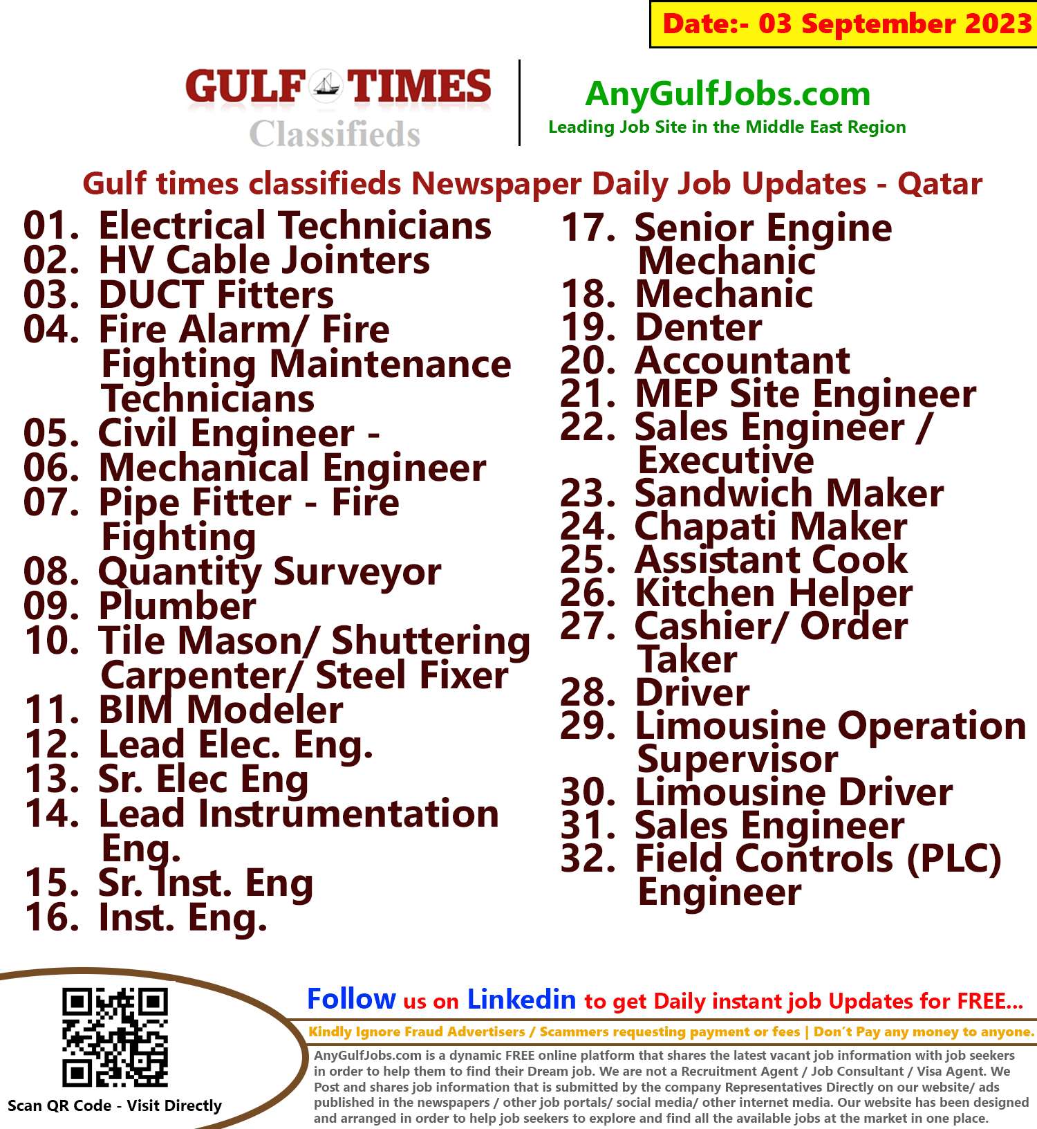 Gulf times classifieds Job Vacancies Qatar - 03 September 2023