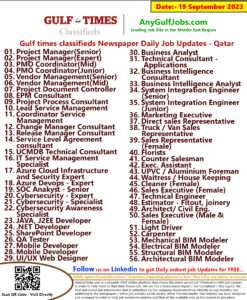 Gulf times classifieds Job Vacancies Qatar - 19 September 2023