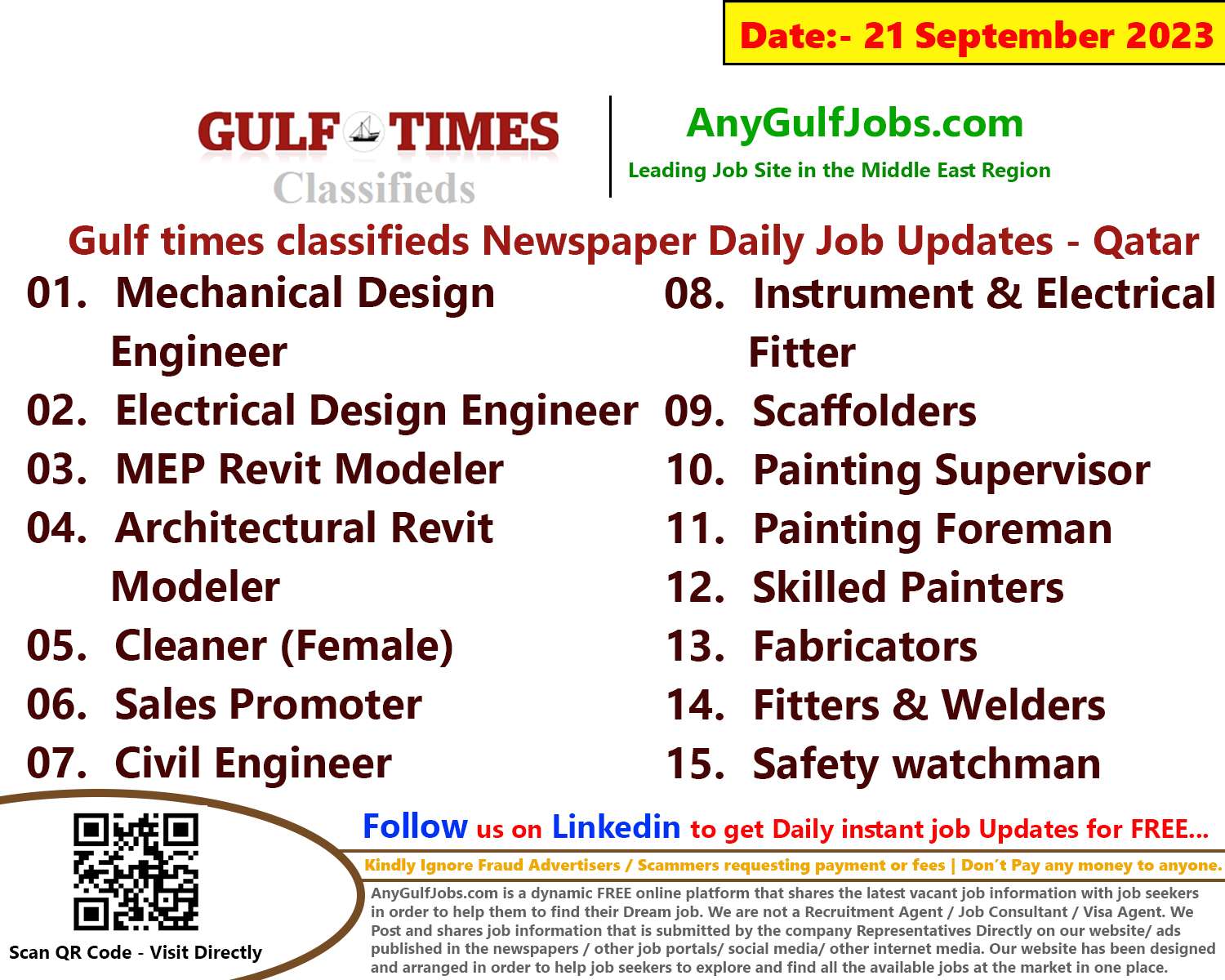 Gulf times classifieds Job Vacancies Qatar - 21 September 2023
