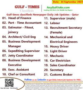 Gulf times classifieds Job Vacancies Qatar - 24 September 2023