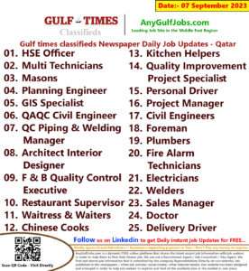Gulf times classifieds Job Vacancies Qatar - 07 September 2023