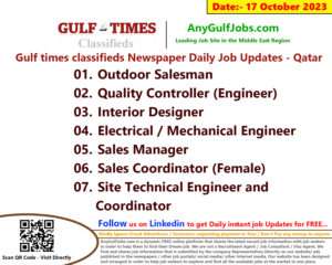 Gulf times classifieds Job Vacancies Qatar - 17 October 2023